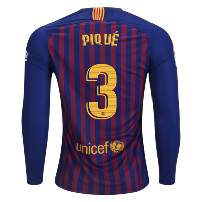 2018-19 FC Barcelona LS Home Soccer Jersey Shirt Gerard Pique #3