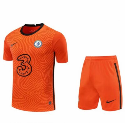 2020-21 Chelsea Goalkeeper Orange Soccer Jersey Kits (Shirt+Shorts)