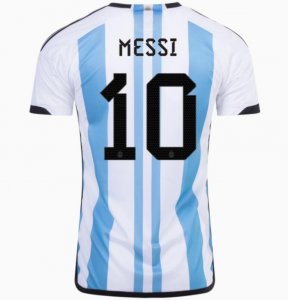 2022 FIFA World Cup Argentina Three Stars Men's Home Soccer Jersey Shirt Messi #10 with Champions Golden Patch