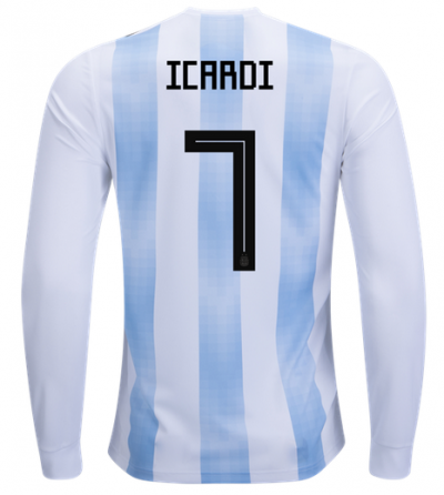 Mauro Icardi #7 2018 World Cup Argentina Long Sleeve Home Soccer Jersey Shirt