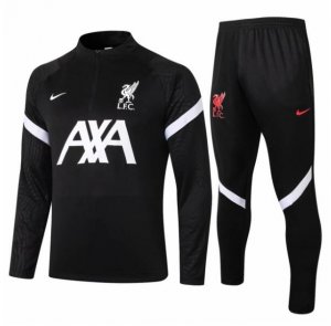 2020-21 Liverpool Black White Zipper Training Kits Sweatshirt with Pants