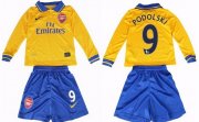 Kids Arsenal 13/14 Away #9 Podolski Long Sleeve Kit(Shirt+shorts)
