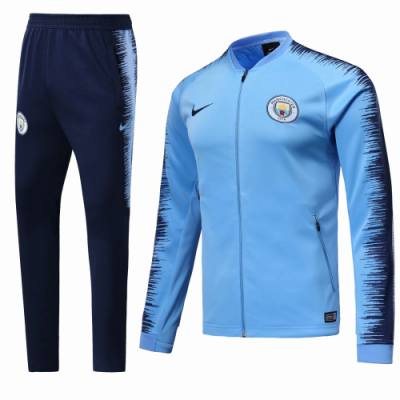 18-19 Manchester City Blue&Navy V-Neck Training Kit Jacket and Pants