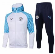 2020-21 Manchester City White Blue Training Kits Hoodie Jacket with Pants