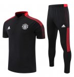 2021-22 Manchester United Black Red Polo Kits Shirt with Pants