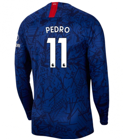 Pedro #11 Chelsea Home Long Sleeve Soccer Jersey Shirt 2019-20