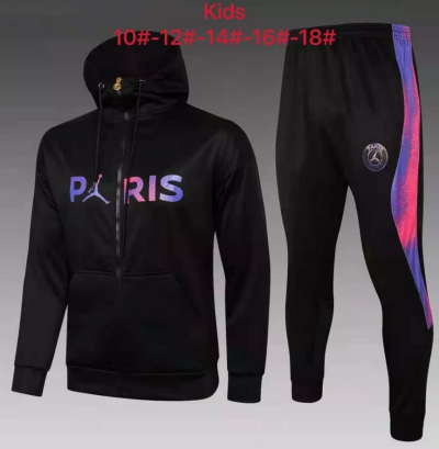 Kids 2021-22 PSG x Jordan Black Hoodie Jacket and Pants Youth Training Suits