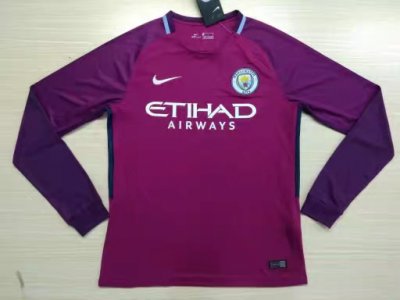 2017-18 Manchester City Away Long Sleeve Soccer Jersey Shirt