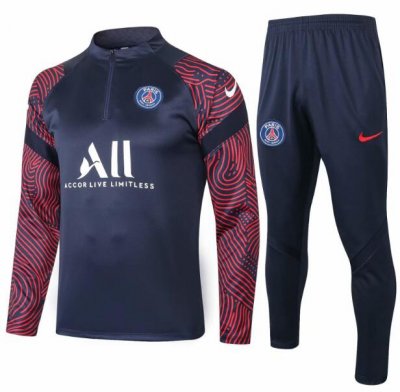2020-21 PSG Navy Red Sleeve Training Suit Sweat Shirt with Pants