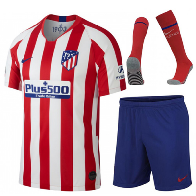 2019-20 Atletico Madrid Home Soccer Whole Kit (Shirt + Shorts + Socks)
