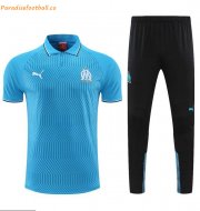 2021-22 Marseille Blue Polo Kits Shirt with Pants
