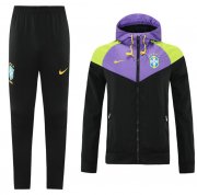 2021-22 Brazil Black Purple Training Kits Windbreaker Hoodie Jacket with Pants