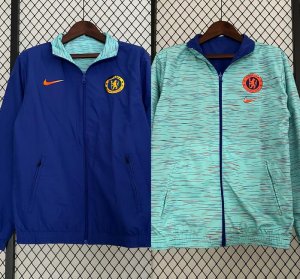 2023-24 Chelsea Blue Green Reversible Windbreaker Trench Coat Jacket