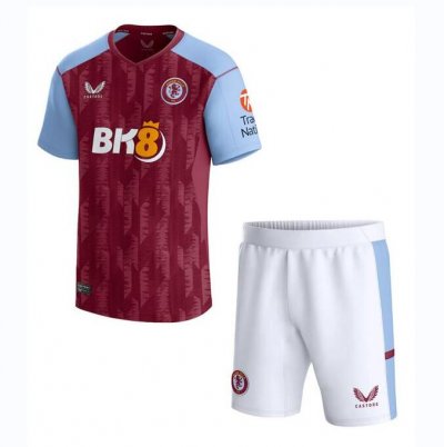 Kids Aston Villa FC 2023-24 Home Soccer Kits Shirt With Shorts