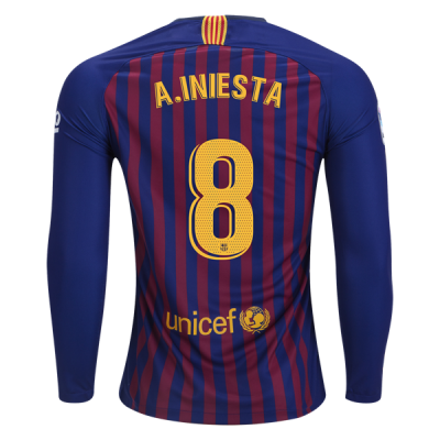 2018-19 FC Barcelona LS Home Soccer Jersey Shirt Andres Iniesta #8