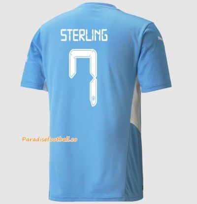2021-22 Manchester City Home Soccer Jersey Shirt with Raheem Sterling 7 UCL printing