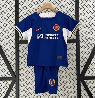 2023-24 Chelsea Kids Home Soccer Kits Shirt with Shorts & Sponsor