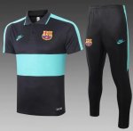 2020-21 Barcelona Black Green Polo Kits Shirt + Pants