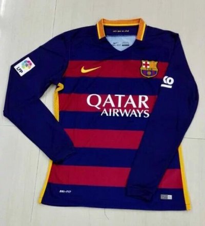 2015-16 Barcelona Home Soccer Jersey LS
