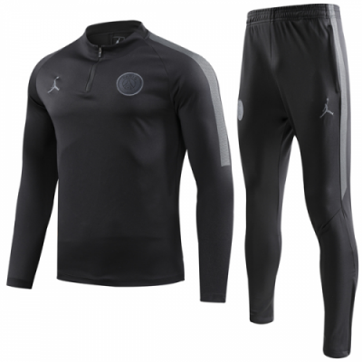18-19 PSG JORDAN 3rd Away Black Zipper Sweat Shirt Kit(Top+Trouser)