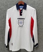 1998 England Retro Long Sleeve Home Soccer Jersey Shirt