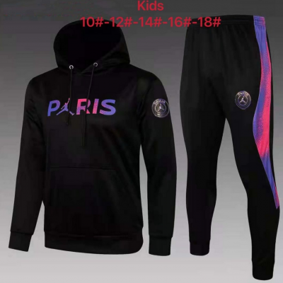 Kids 2021-22 PSG x Jordan Black Hoodie Sweater and Pants Youth Training Suits