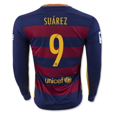 2015-16 Barcelona SUAREZ 9 LS Home Soccer Jersey