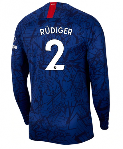 Antonio Rudiger #2 Chelsea Home Long Sleeve Soccer Jersey Shirt 2019-20
