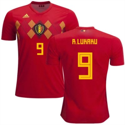 2018 World Cup Belgium Home Soccer Jersey Shirt Romelu Lukaku #9