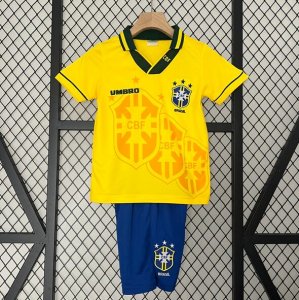 1993-94 Brazil Retro Kids Home Soccer Kit Shirt With Shorts