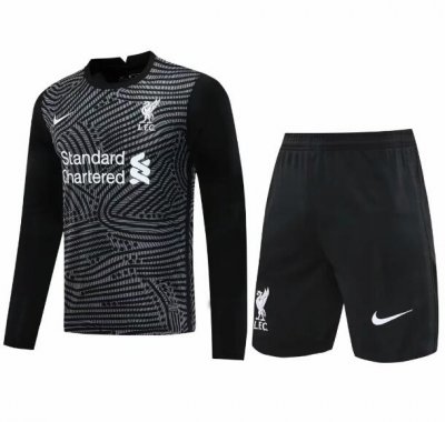 2020-21 Liverpool Long Sleeve Goalkeeper Black Soccer Kits (Shirt+Shorts)