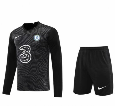 2020-21 Chelsea Long Sleeve Goalkeeper Black Soccer Jersey Kits (Shirt+Shorts)