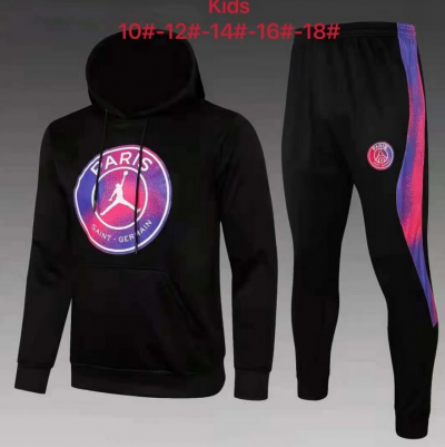 Kids 2021-22 PSG x Jordan Black Hoodie Sweatshirt and Pants Youth Training Suits