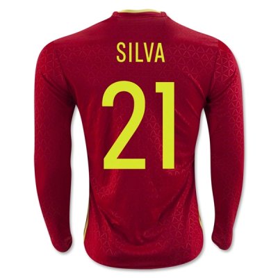 2016 Spain SILVA #21 LS Home Soccer Jersey