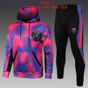 Kids 2021-22 PSG x Jordan Purple Hoodie Sweater and Pants Youth Training Suits