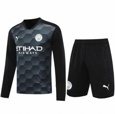 2020-21 Manchester City Black Long Sleeve Goalkeeper Soccer Jersey Kits (Shirt+Shorts)