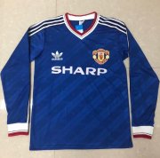 1986 Manchester United Retro Blue Long Sleeve Away Soccer Jersey Shirt
