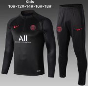Kids 2019-20 PSG Black Sweat Shirt and Pants Training Kits