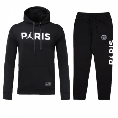 18-19 PSG JORDAN 3rd Away Black Hoody Sweat Kit(Top+Trouser)