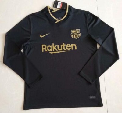 2020-21 Barcelona Long Sleeve Away Black Soccer Jersey Shirt