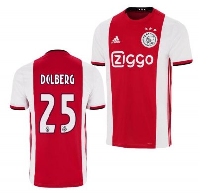 2019-20 Ajax Home Soccer Jersey Shirt Kasper Dolberg 25