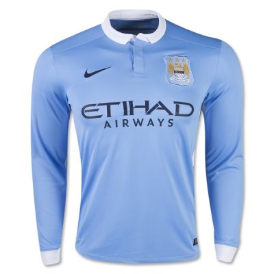 2015-16 Manchester City Home Soccer Jersey LS