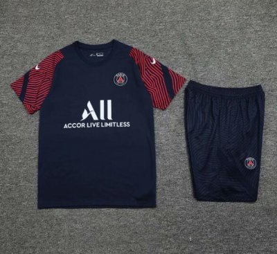 2020-21 PSG Navy Short Sleeve Training Kits Shirt with Shorts