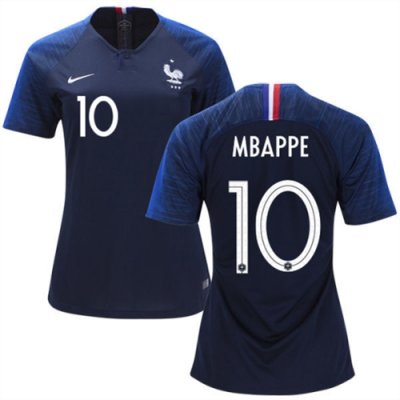 Women 2018 World Cup France Home Soccer Jersey Shirt Kylian Mbappe #10