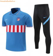 2021-22 Atletico Madrid Blue Polo Kits Shirt with Pants