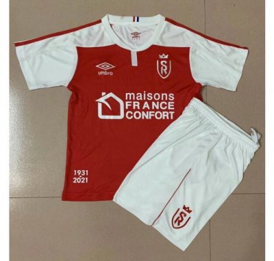 2020-21 Stade de Reims Kids Home Soccer Kits Shirt with Shorts