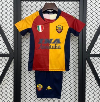 2001-02 Roma Retro Kids Home Soccer Kit Shirt With Shorts