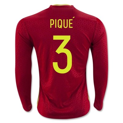2016 Spain PIQUE #3 LS Home Soccer Jersey
