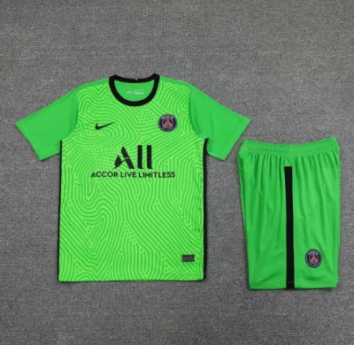 2020-21 PSG Green Goalkeeper Soccer Jersey Kits (Shirt+Shorts)