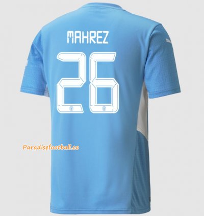 2021-22 Manchester City Home Soccer Jersey Shirt with Riyad Mahrez 26 UCL printing